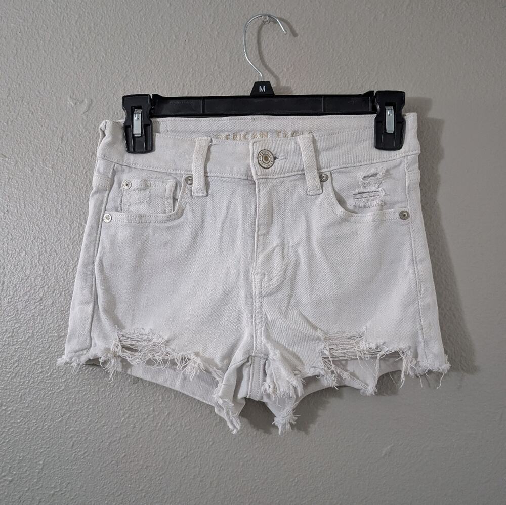 American Eagle Outfitters White Distressed Jean Shorts